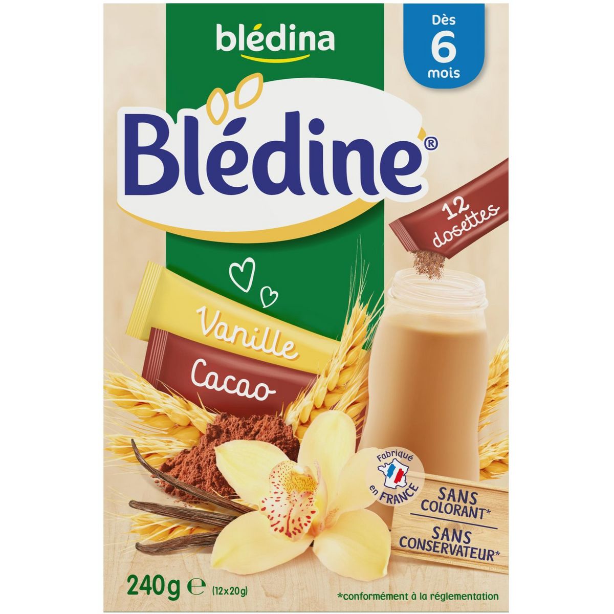 BLEDINA Blédine Dosettes vanille cacao en poudre 240g dès 6 mois