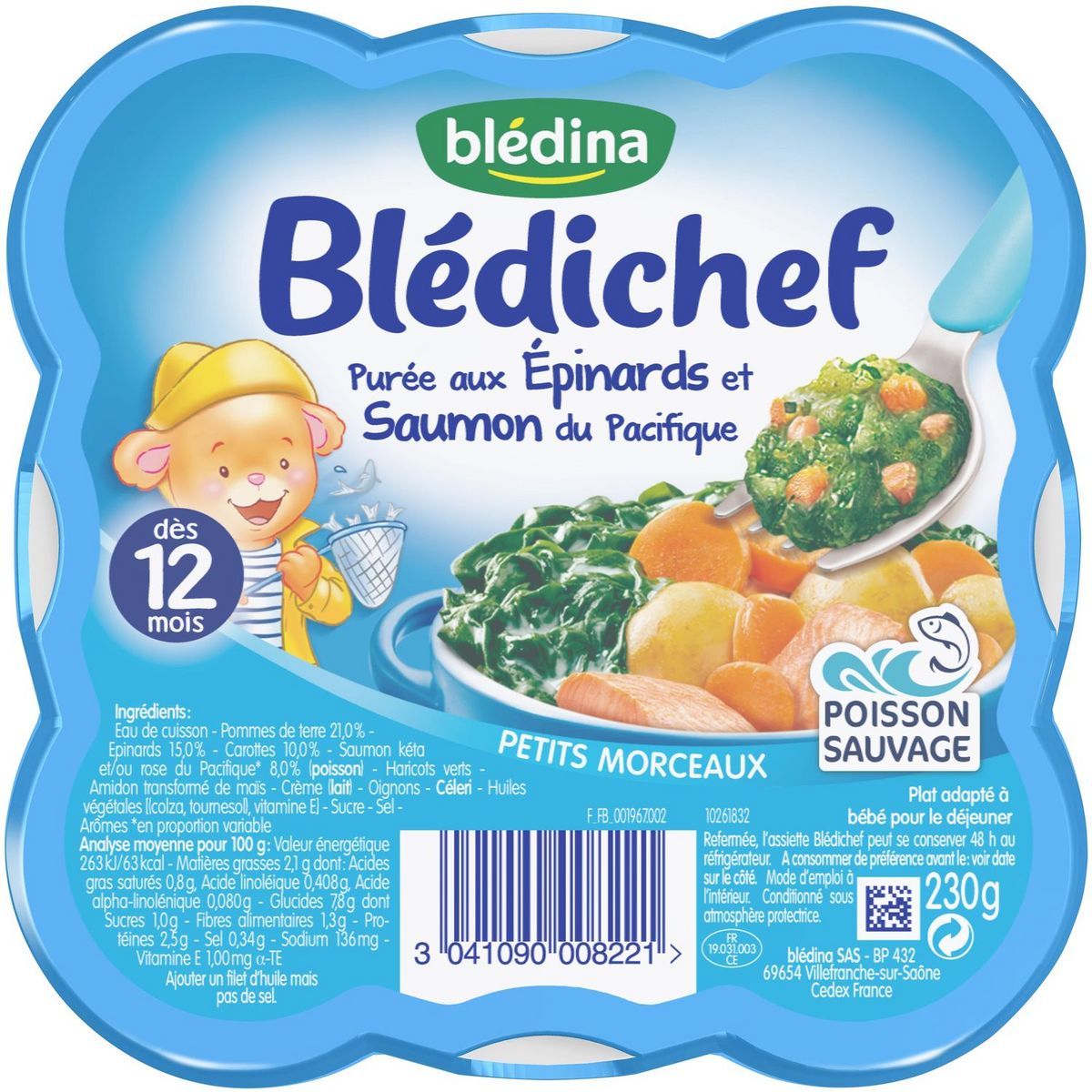 BLEDINA Blédichef purée aux épinards et saumon  230g dès 12 mois
