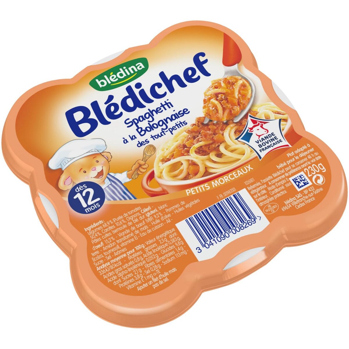 BLEDINA Blédichef spaghettis à la bolognaise 230g dès 12 mois pas