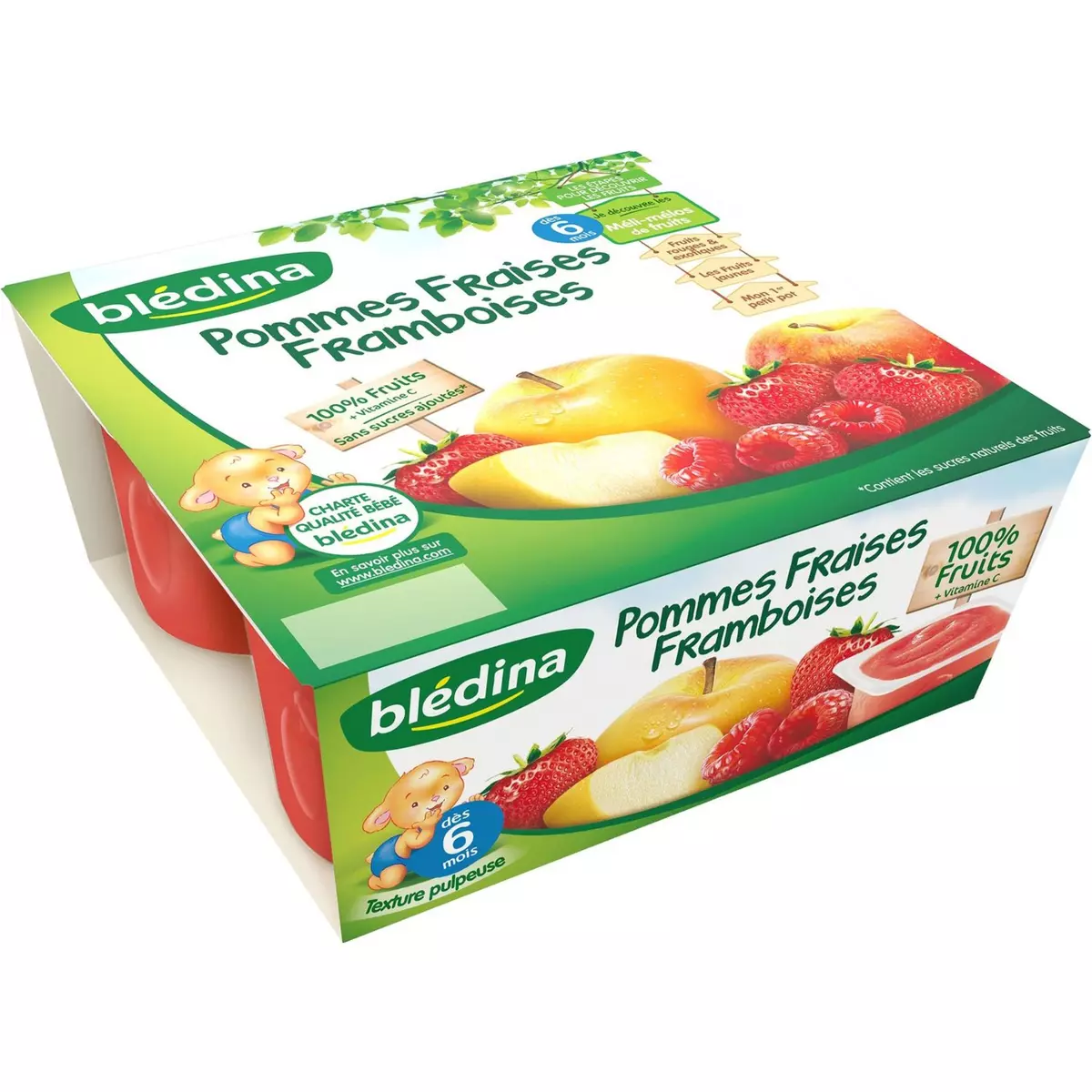 BLEDINA Blédina coupelle fruits pomme fraise framb 4x100g dès6mois
