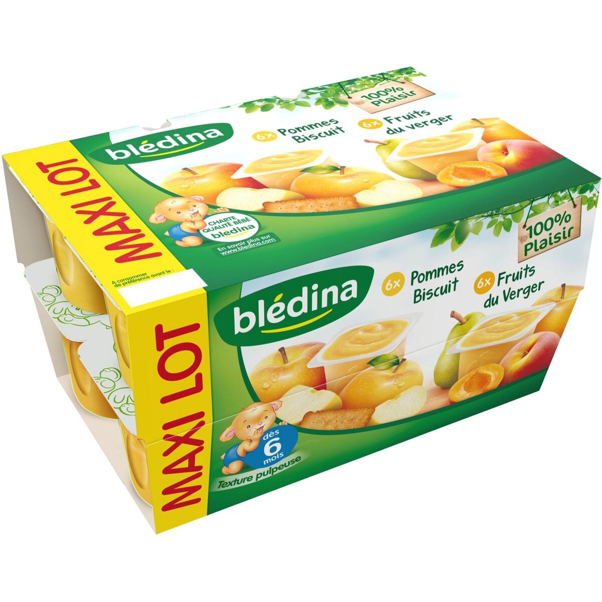 BLEDINA Blédina coupelle fruits maxi pomme biscuit 12x100g dès 6mois