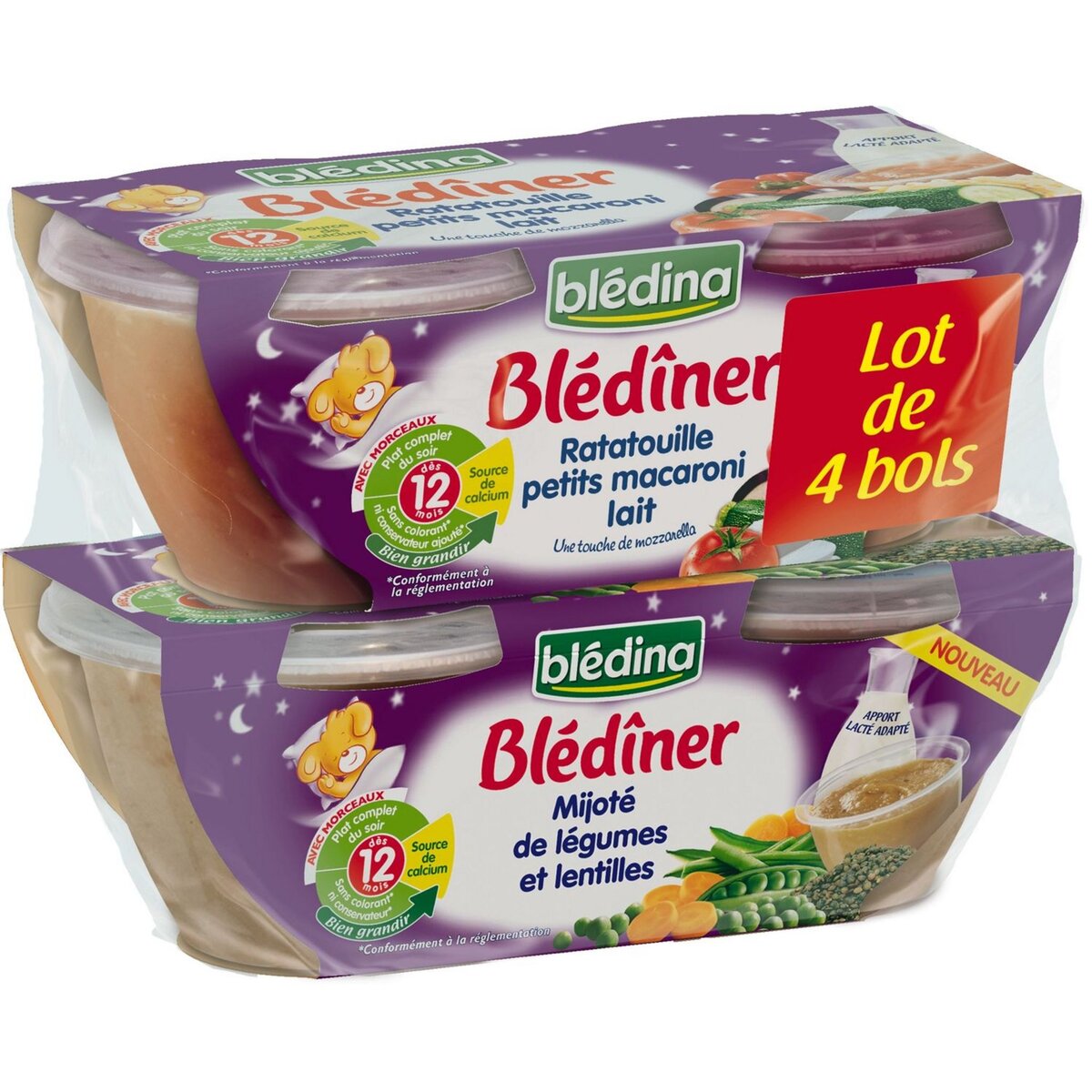 BLEDINA Blédina bols ratatouille pâtes légumes lentilles 4x200g 12m