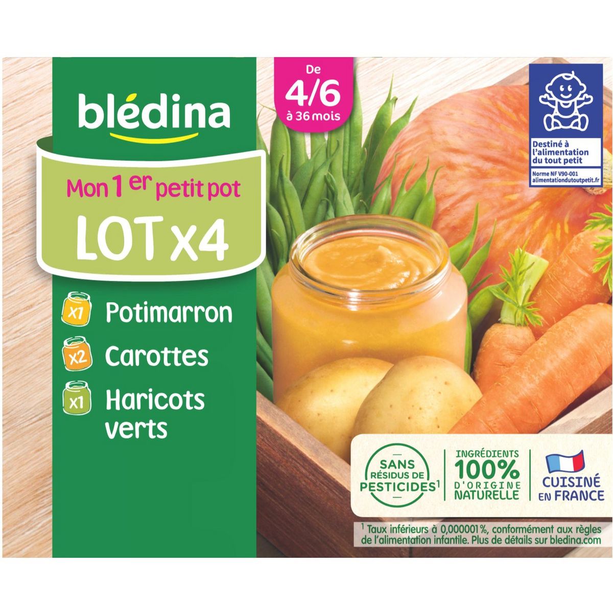 BLEDINA Blédina pot 2 carottes 1 haricot 1 potiron 4x130g dès4/6mois