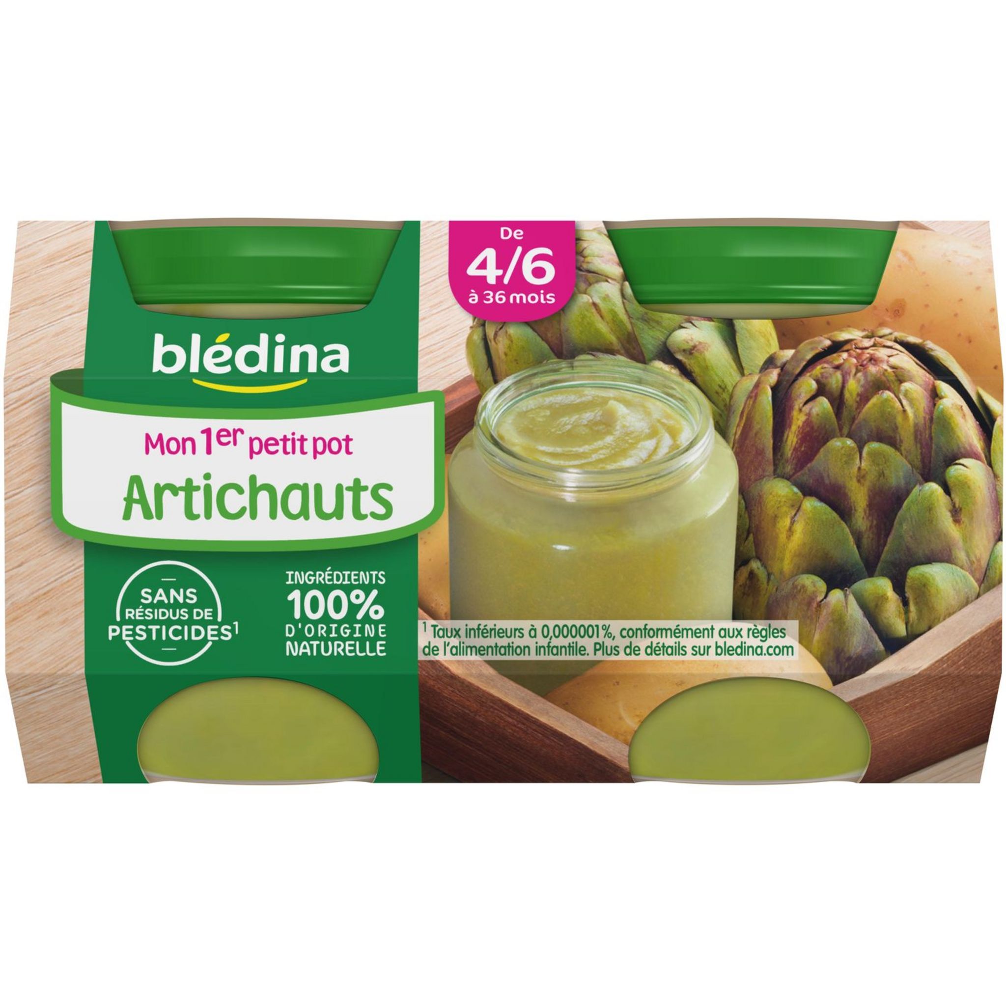 Voir la diapositive 4 : BLEDINA Mon 1er petit pot Purée d'artichaut dès 4 mois 2x130g