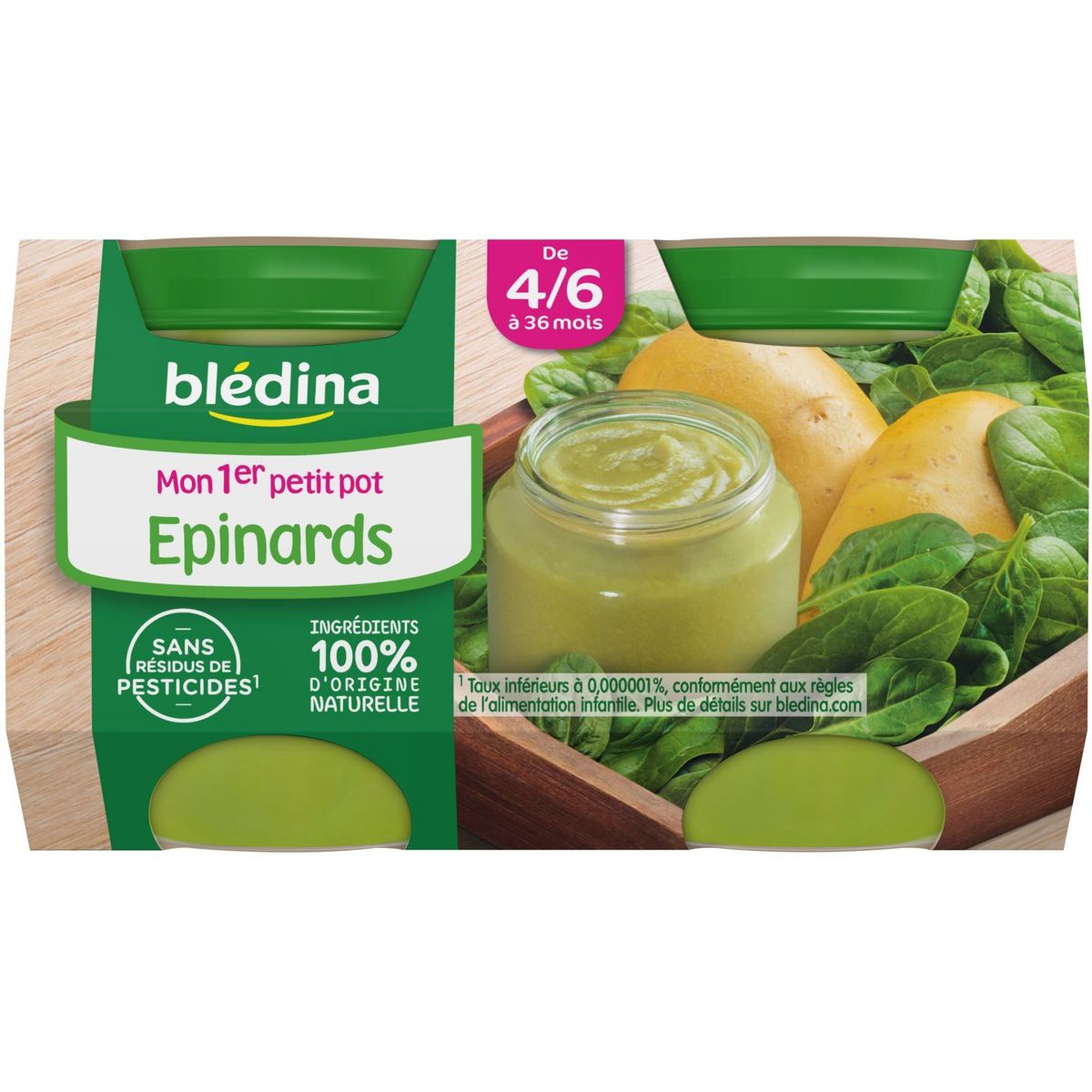 BLEDINA Mon 1er Petit Pot purée d'épinards dès 4 mois 2x130g