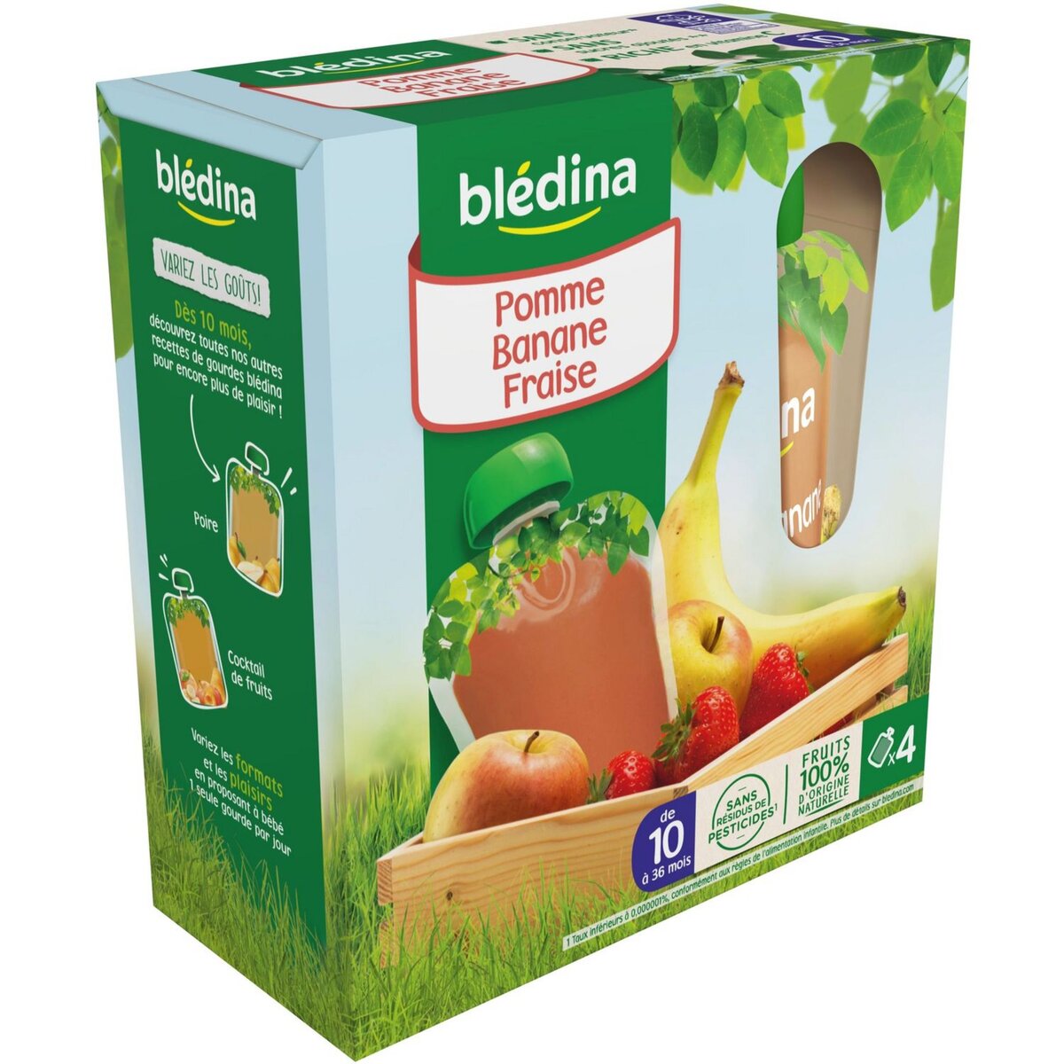 BLEDINA Blédina gourde compote pomme fraise banane 4x90g dès 10 mois