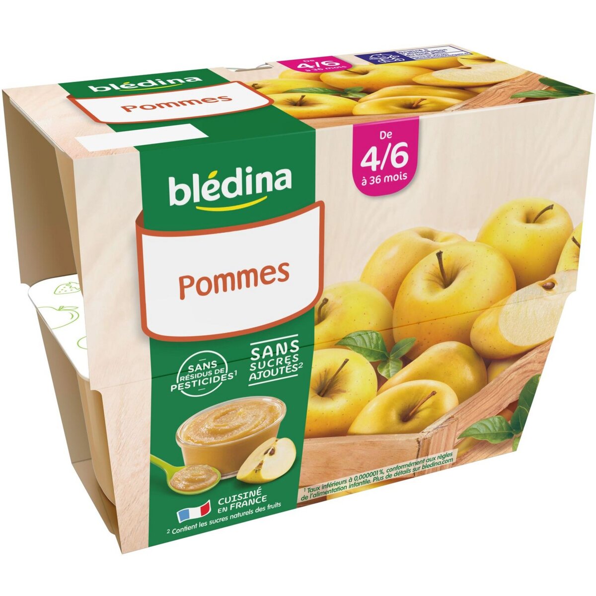 BLEDINA Petit pot dessert pommes dès 4 mois 4x100g