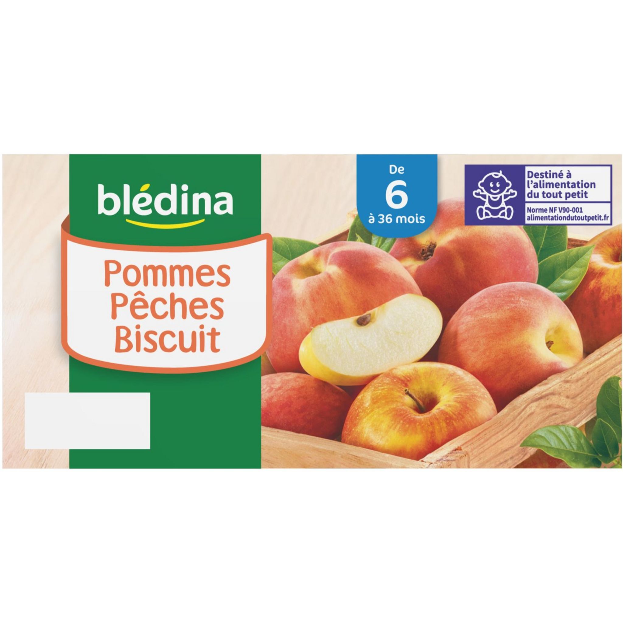 Voir la diapositive 3 : BLEDINA Blédina coupelle pomme pêche biscuit 4x100 de 6 à 36mois