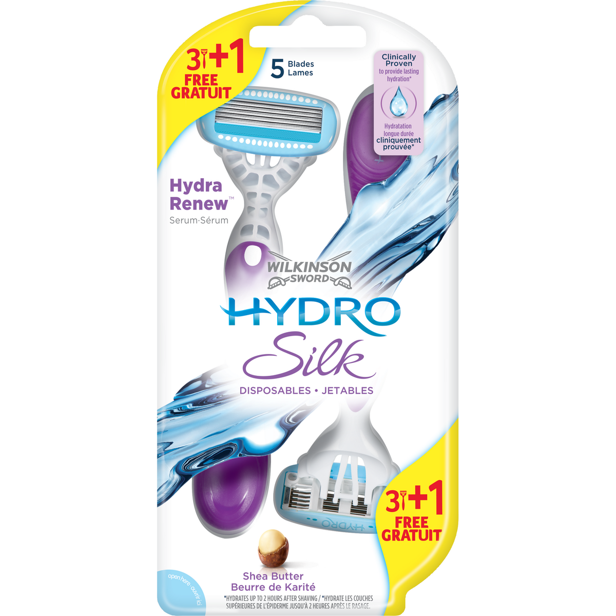 WILKINSON Rasoir jetable hydro silk 5 lames 3 rasoirs + 1 gratuit