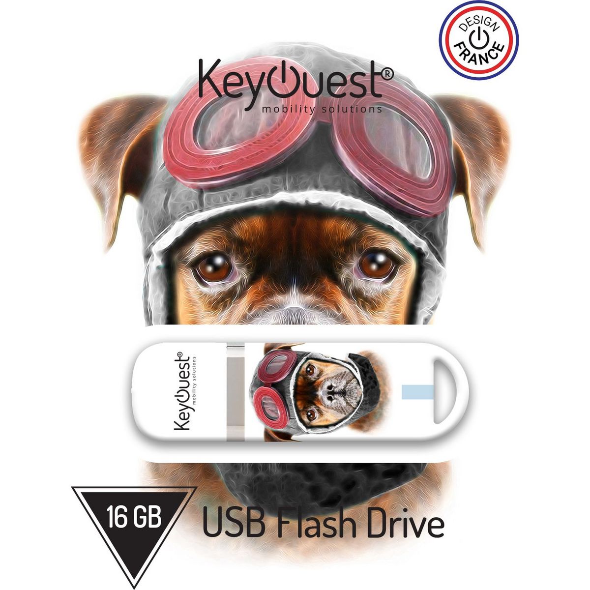 KEYOUEST Clé USB 2.0 16 Go Chien Boxer Aviateur Blanc