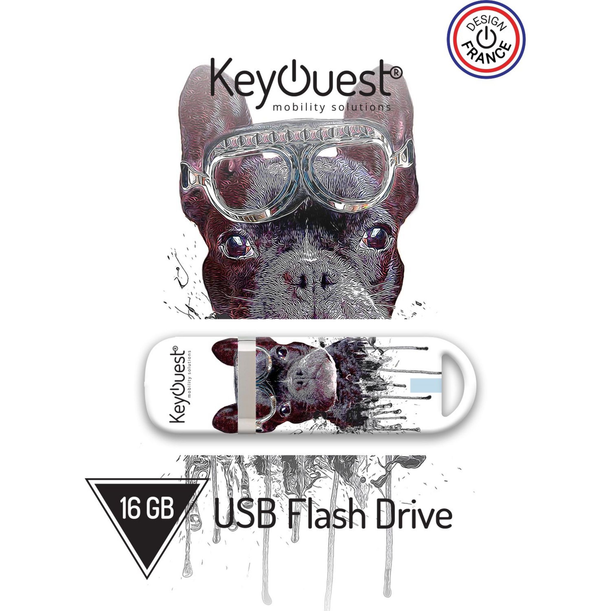 Voir la diapositive 2 : KEYOUEST Clé USB 2.0 16 Go Chien Bulldog Chimiste Blanc