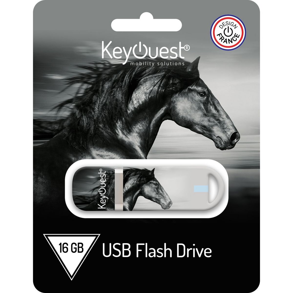 KEYOUEST Clé USB 2.0 16 Go Cheval étalon noir Gris