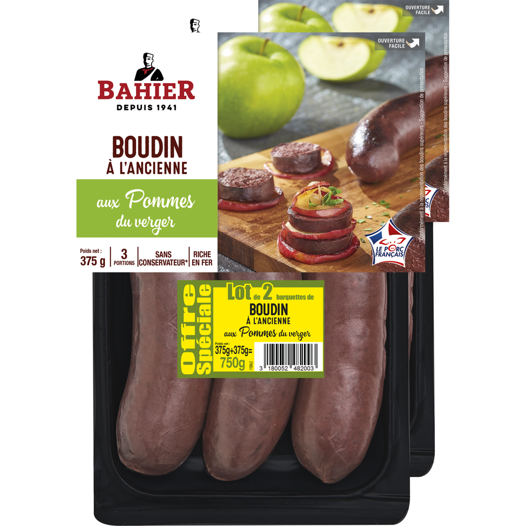 BAHIER Bahier boudin noir pomme à l'ancienne 2x3 -750g pas cher - Auchan.fr
