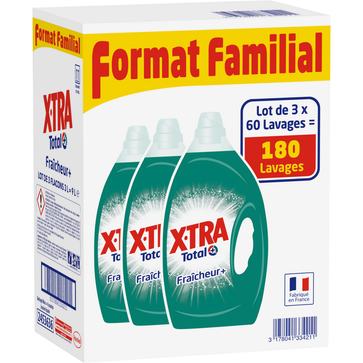 X-TRA X.tra Total+ lessive concentrée fraîcheur 180 lavages 3x3l 180 lavages 3x3l