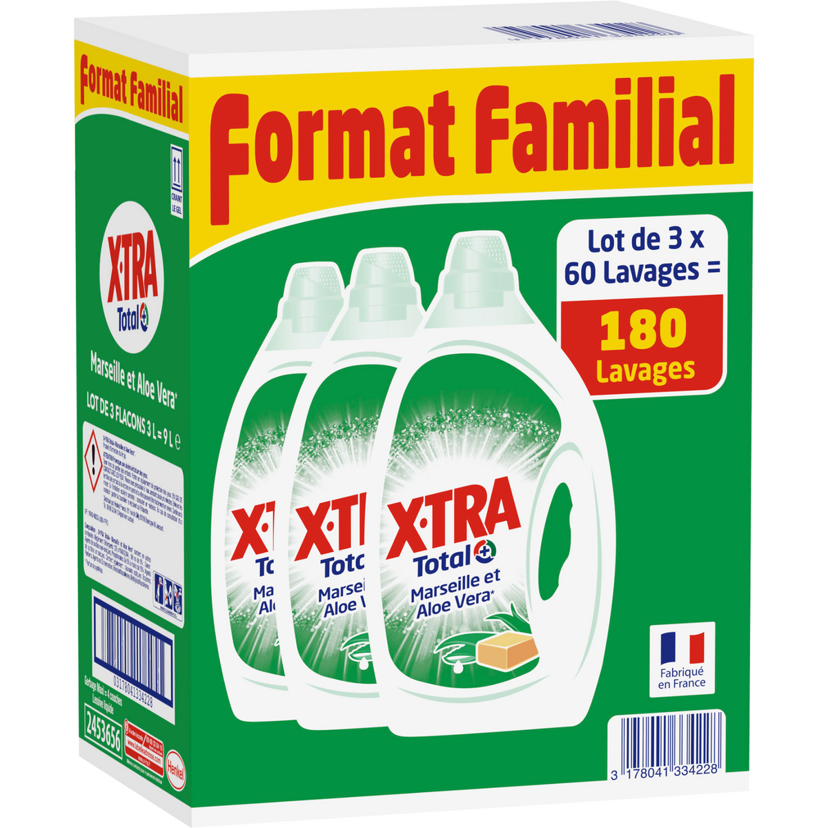 X-TRA X.tra Total+ lessive concentrée Marseille et aloe vera 180 lavages 3x3l 180 lavages 3x3l