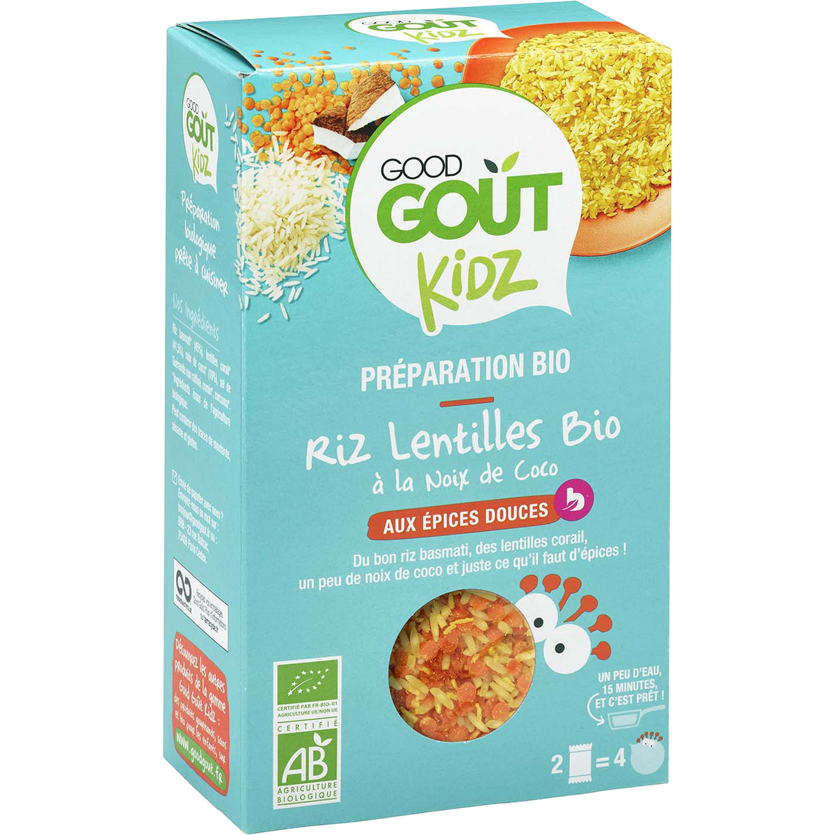 GOOD GOUT KIDZ Riz et lentilles bio à la noix de coco aux épices douces 2 sachets 240g