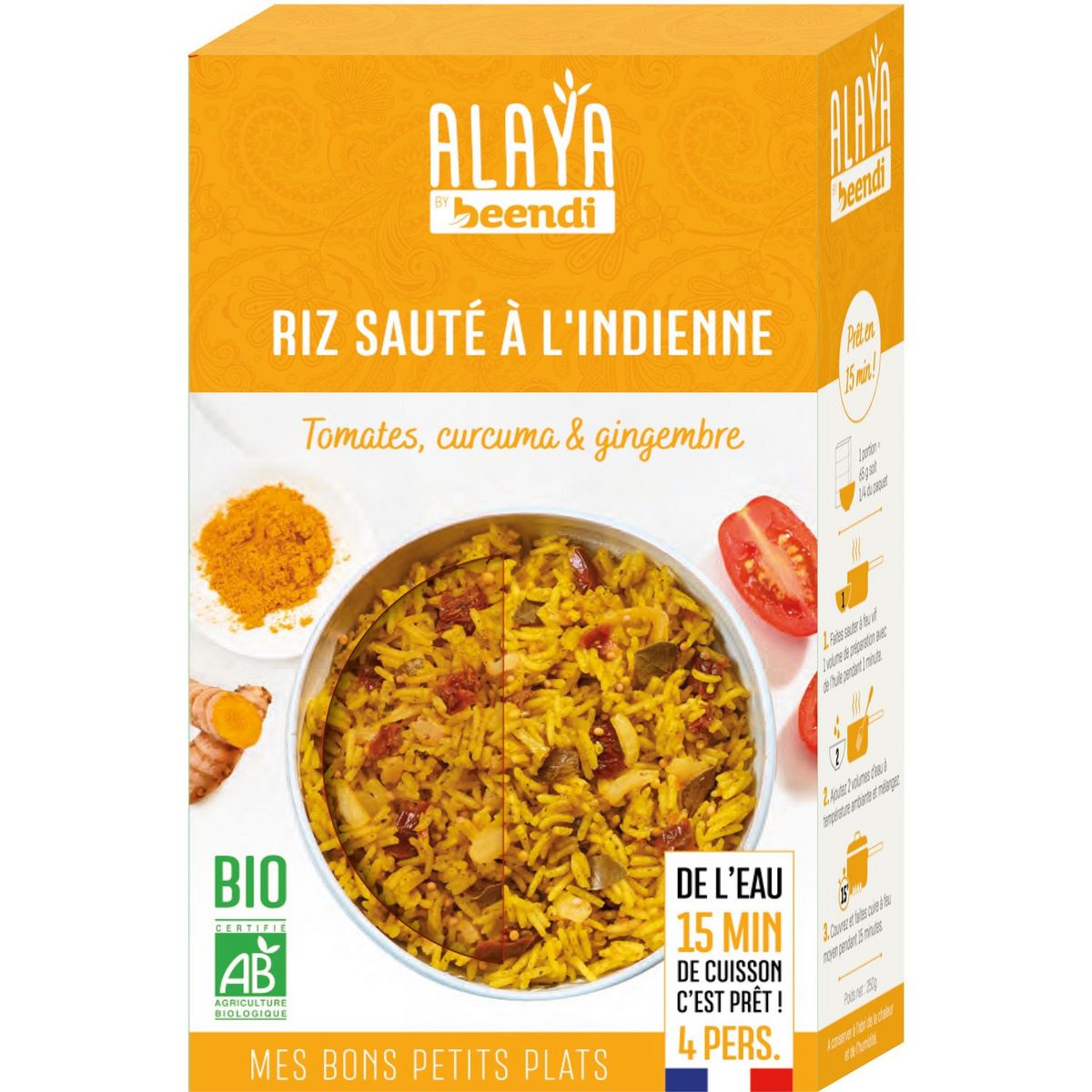 Riz sauté à l'indienne bio : tomates curcuma gingembre prêt en 15 min 250g