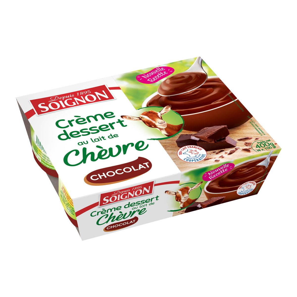 SOIGNON Crème dessert au chocolat au lait de chèvre 4x100g 4x100g