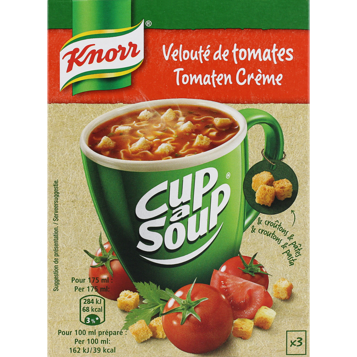 KNORR Cup à soup velouté de tomates instantané 3 sachets 54g