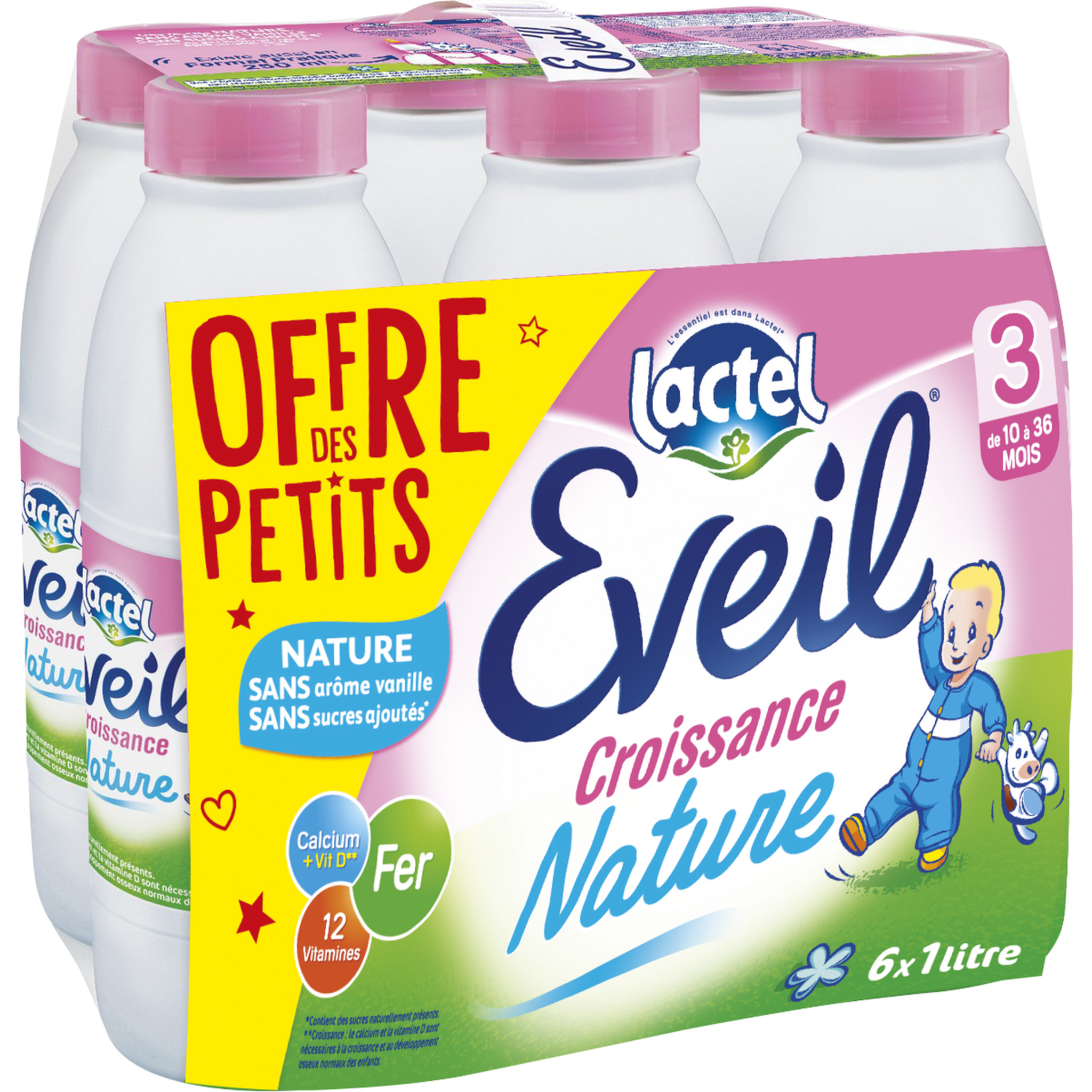 Voir la diapositive 2 : LACTEL Eveil 3 lait de croissance liquide dès 10 mois 6x1l