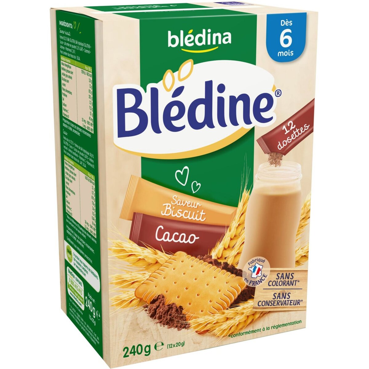 BLEDINA Blédine éveil cacao biscuité en poudre 12x20g dès 6 mois