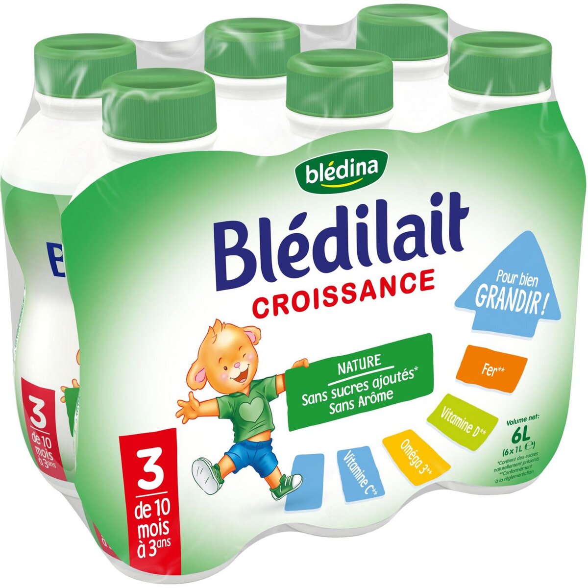 BLEDINA Blédilait 3 lait de croissance liquide dès 10 mois 6x1l