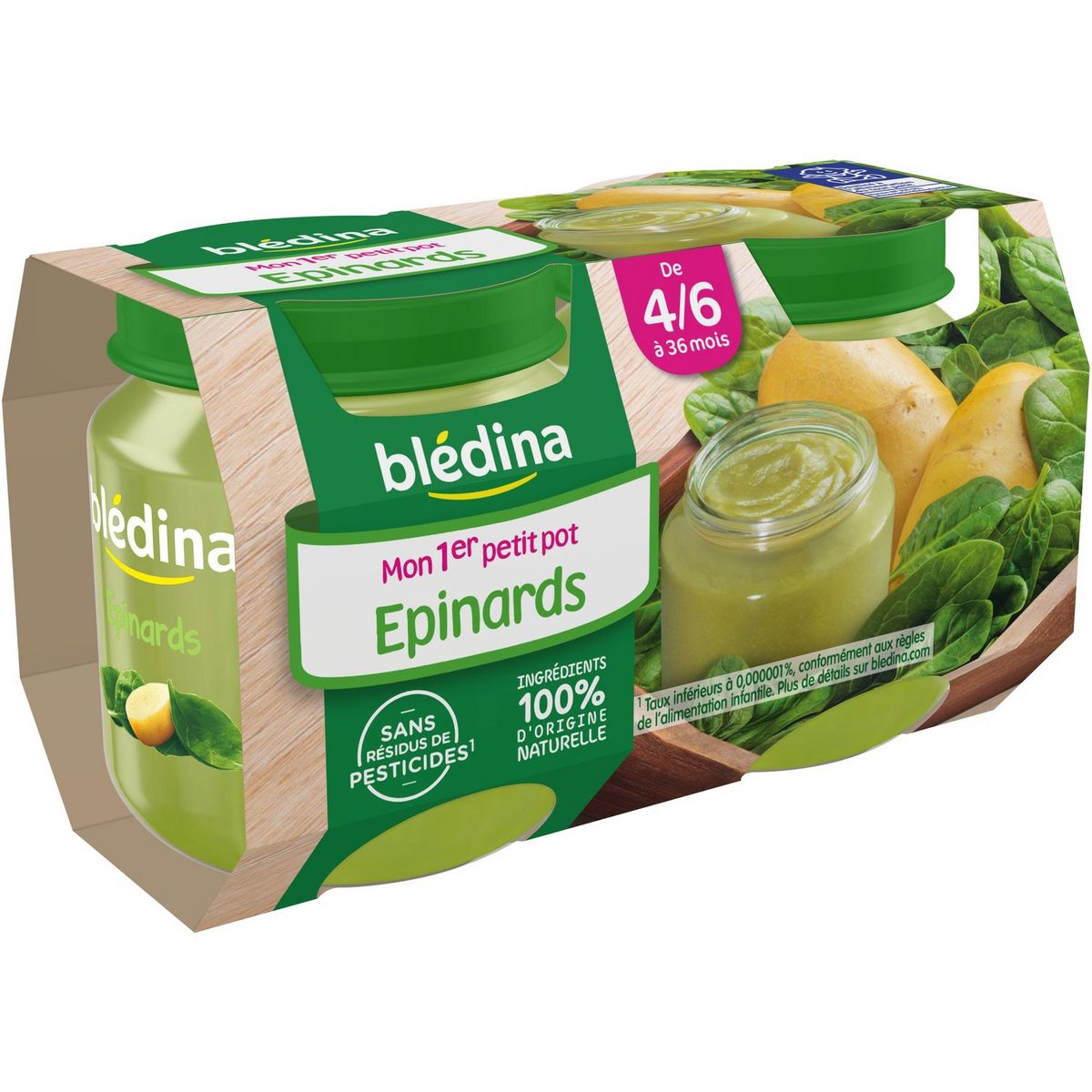 BLEDINA Mon 1er Petit Pot purée d'épinards dès 4 mois 2x130g