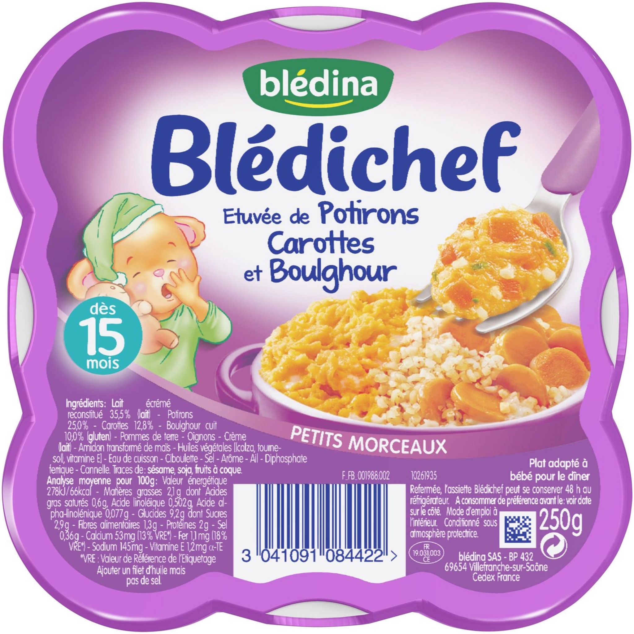 Voir la diapositive 5 : BLEDINA Blédina Blédichef assiette potiron carottes boulghour dès 15 mois 250g 250g