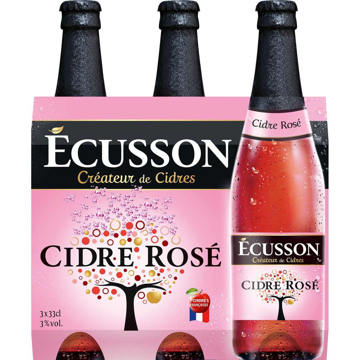 ECUSSON Cidre de Normandie rosé 3% bouteilles 3x33cl