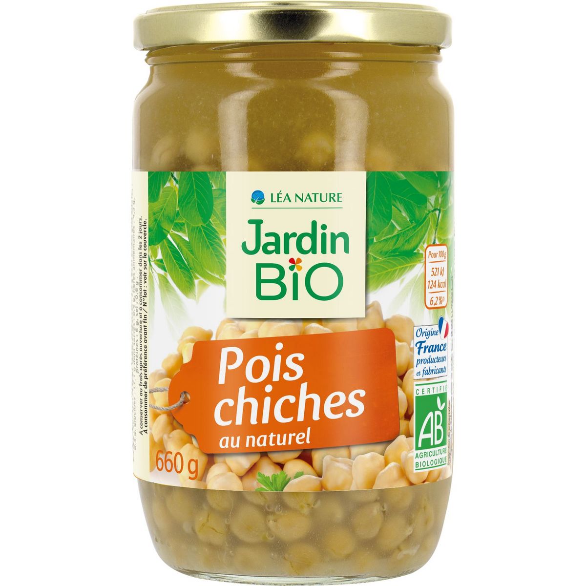 JARDIN BIO ETIC Pois chiches au naturel, en bocal 660g