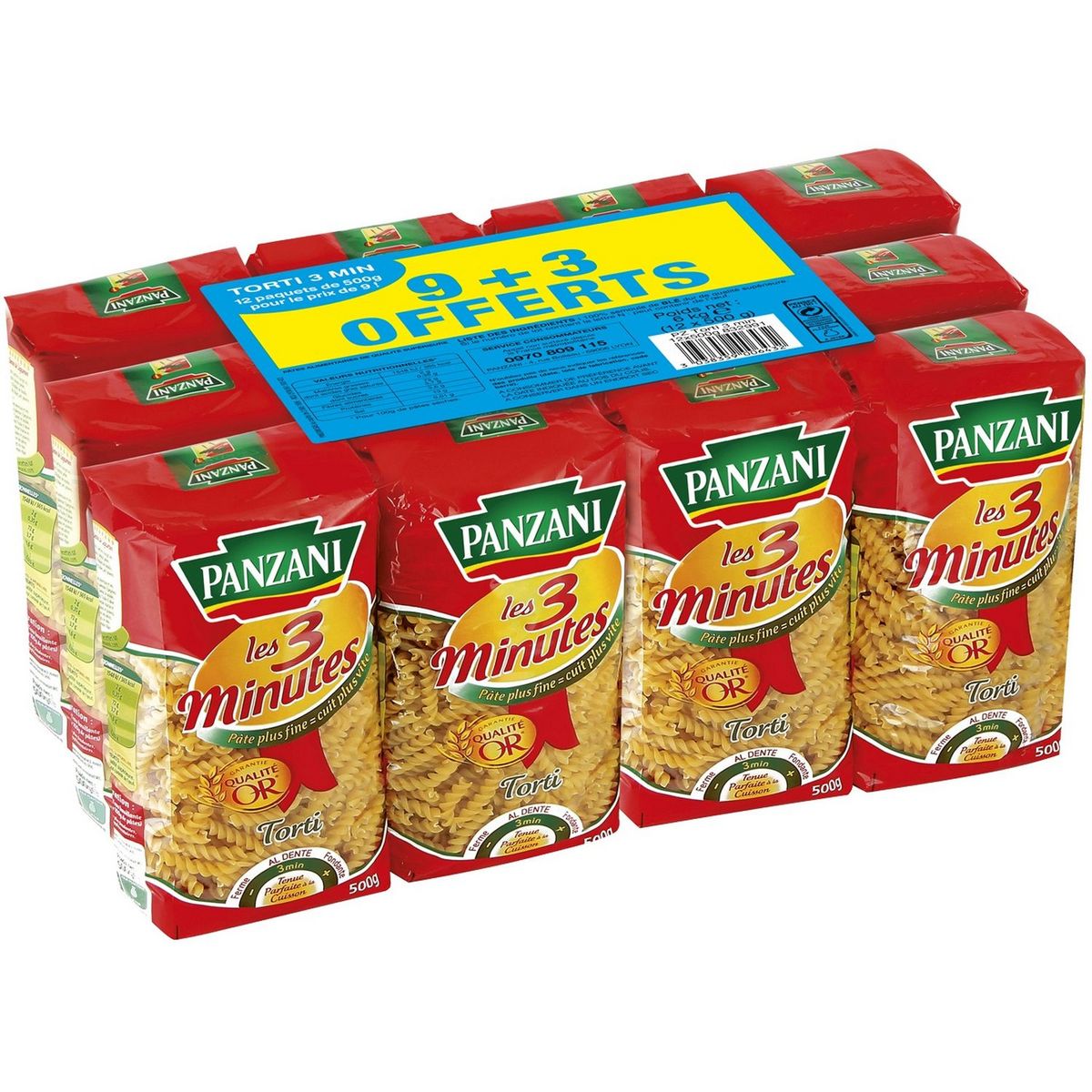PANZANI Panzani pâtes cuisson rapide torti 9x500g +3