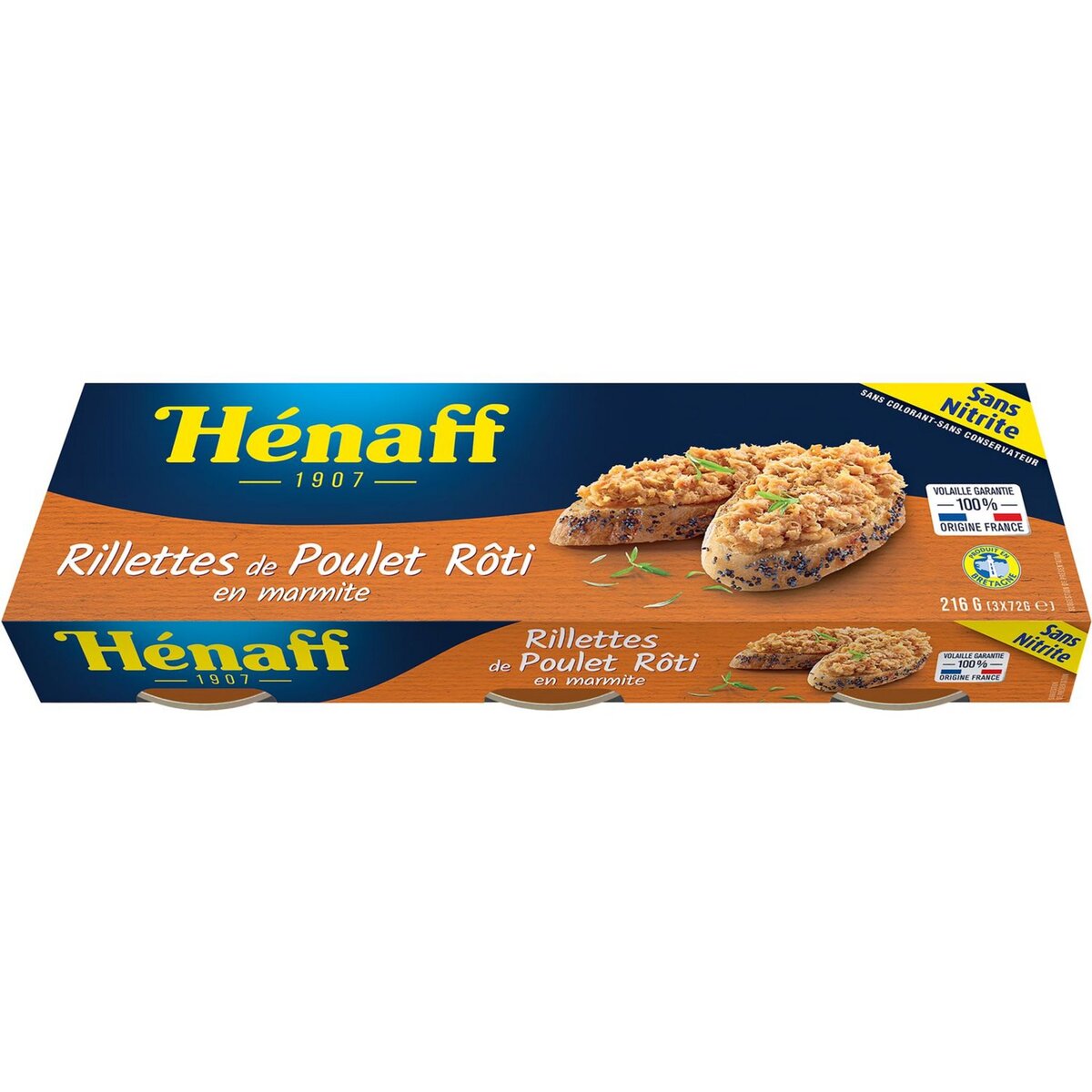 HENAFF Rillettes de poulet rôti 3x72g