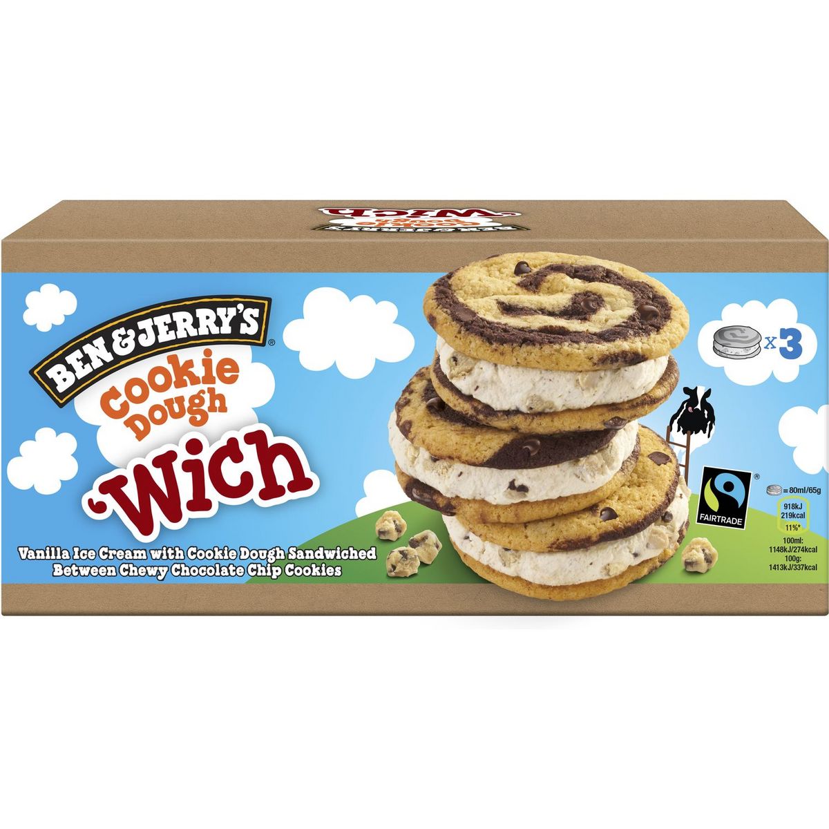 Ben & Jerry's crème glacée vanille cookie wich x3 -240g