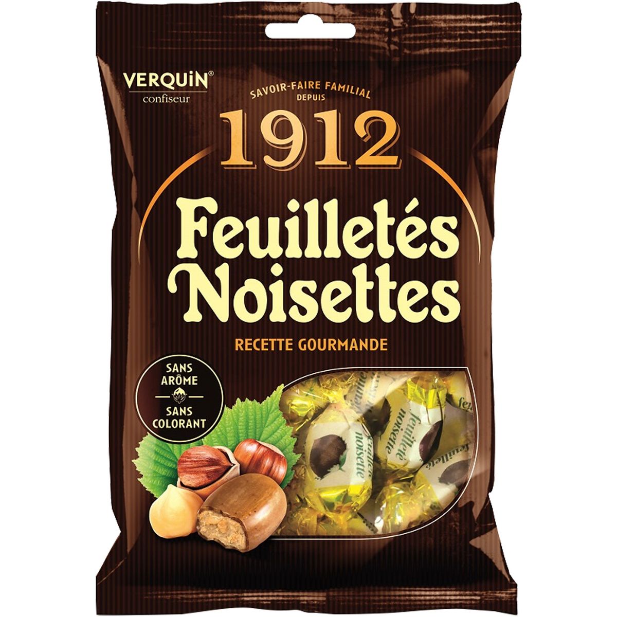 VERQUIN Bonbons feuilletés aux noisettes sans colorants et arômes 150g