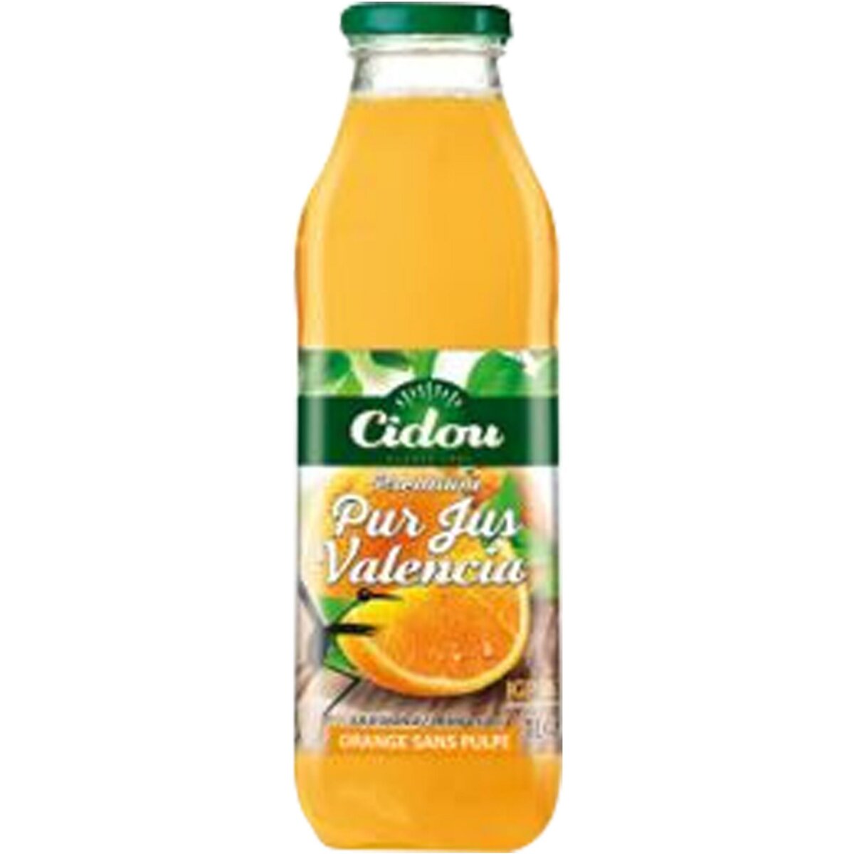 CIDOU Pur jus d'orange valencia sans pulpe bouteille verre 1l