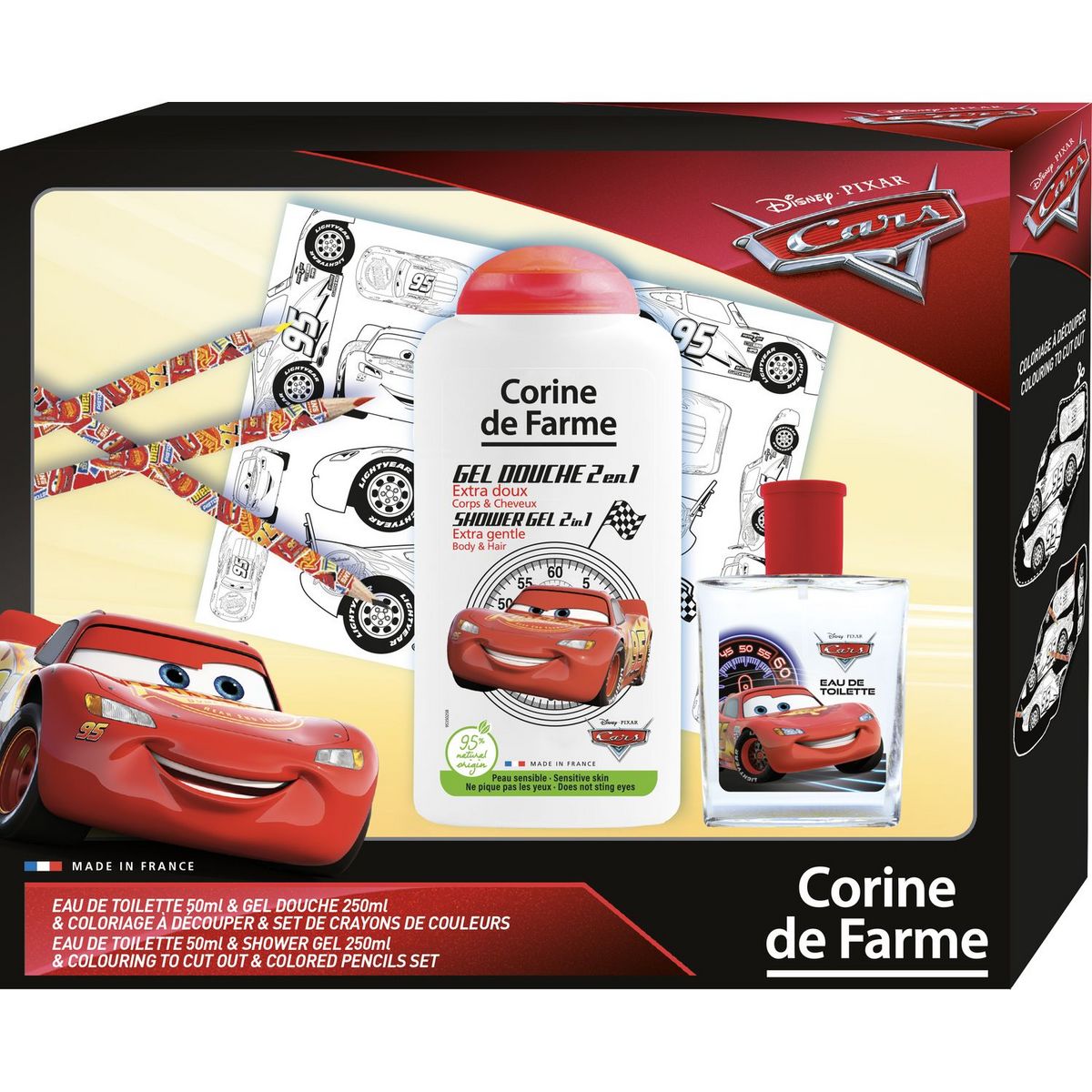 CORINE DE FARME Cars Coffret enfant eau de toilette gel douche et crayons 4 pièces