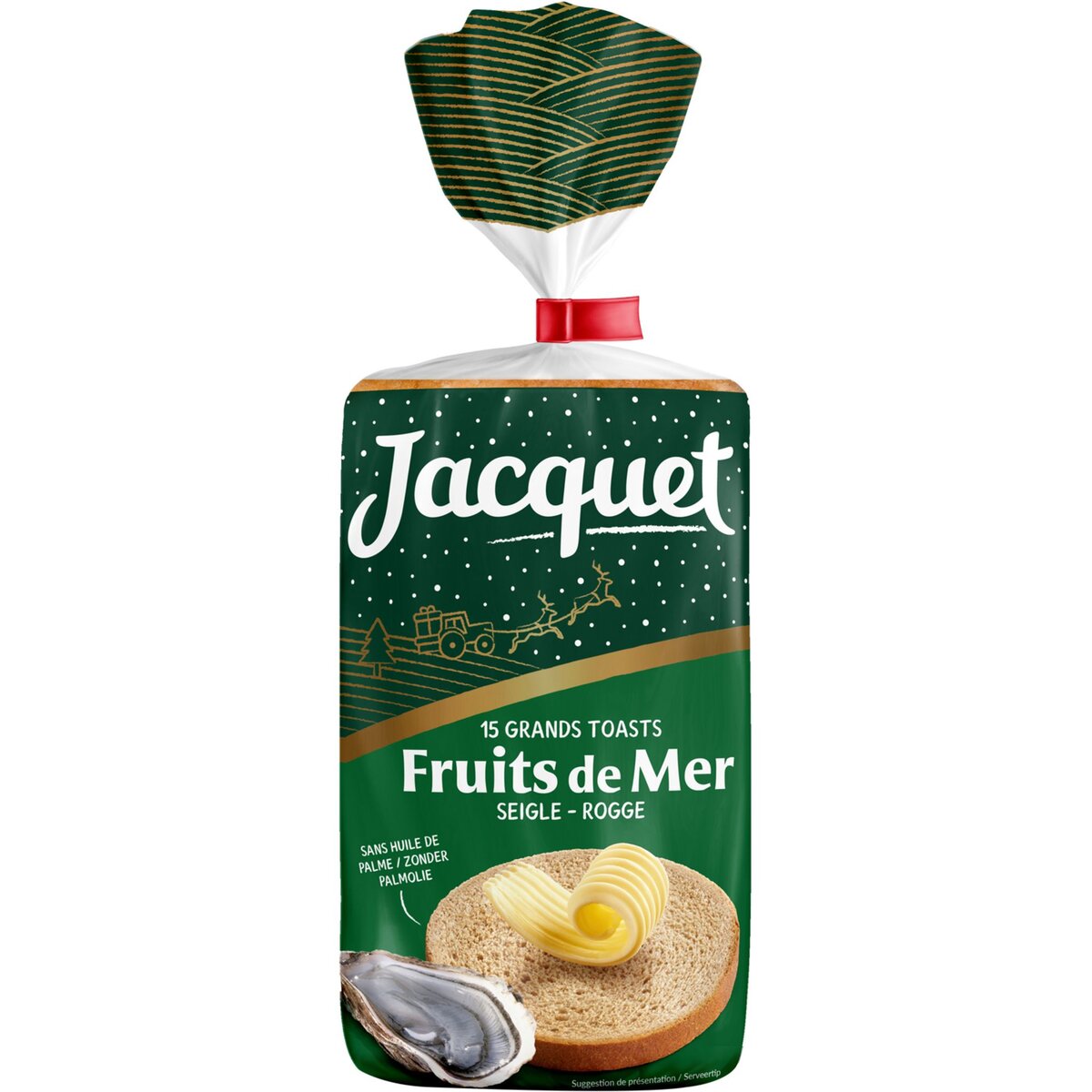 JACQUET Grands toasts ronds seigle spécial fruits de mer sans huile de palme 15 tranches 410g