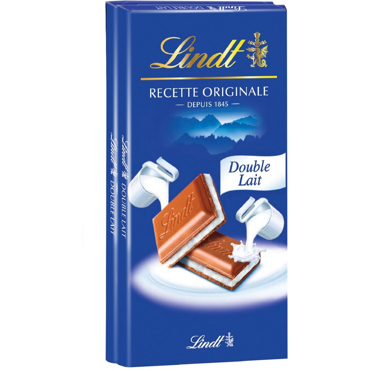 LINDT Tablette de chocolat recette originale double lait 2 pièces 2x100g