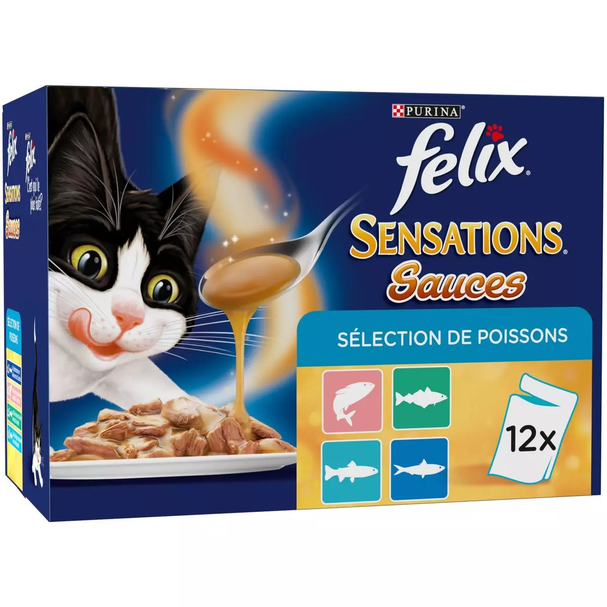 FELIX Felix Sensations sachets repas pâtée en sauce poissons pour chat 12x100g 12x100g
