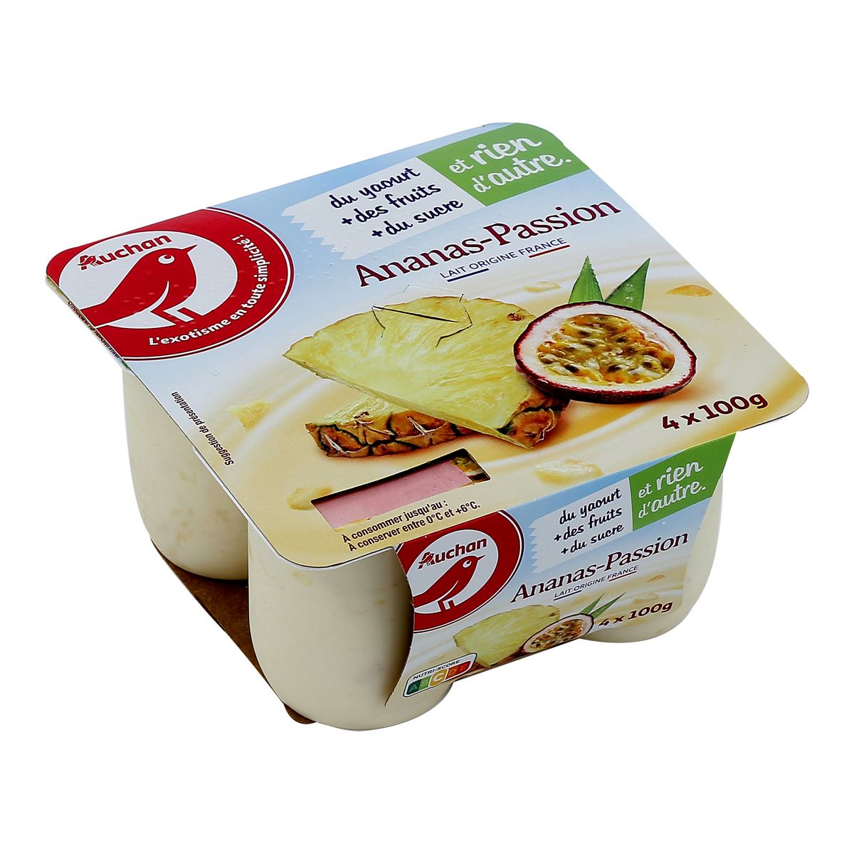 AUCHAN Yaourt Ananas et Passion 4x100g 4x100g
