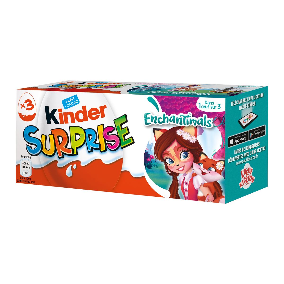 KINDER Surprise Enchantimals œufs au chocolat 3 œufs 60g