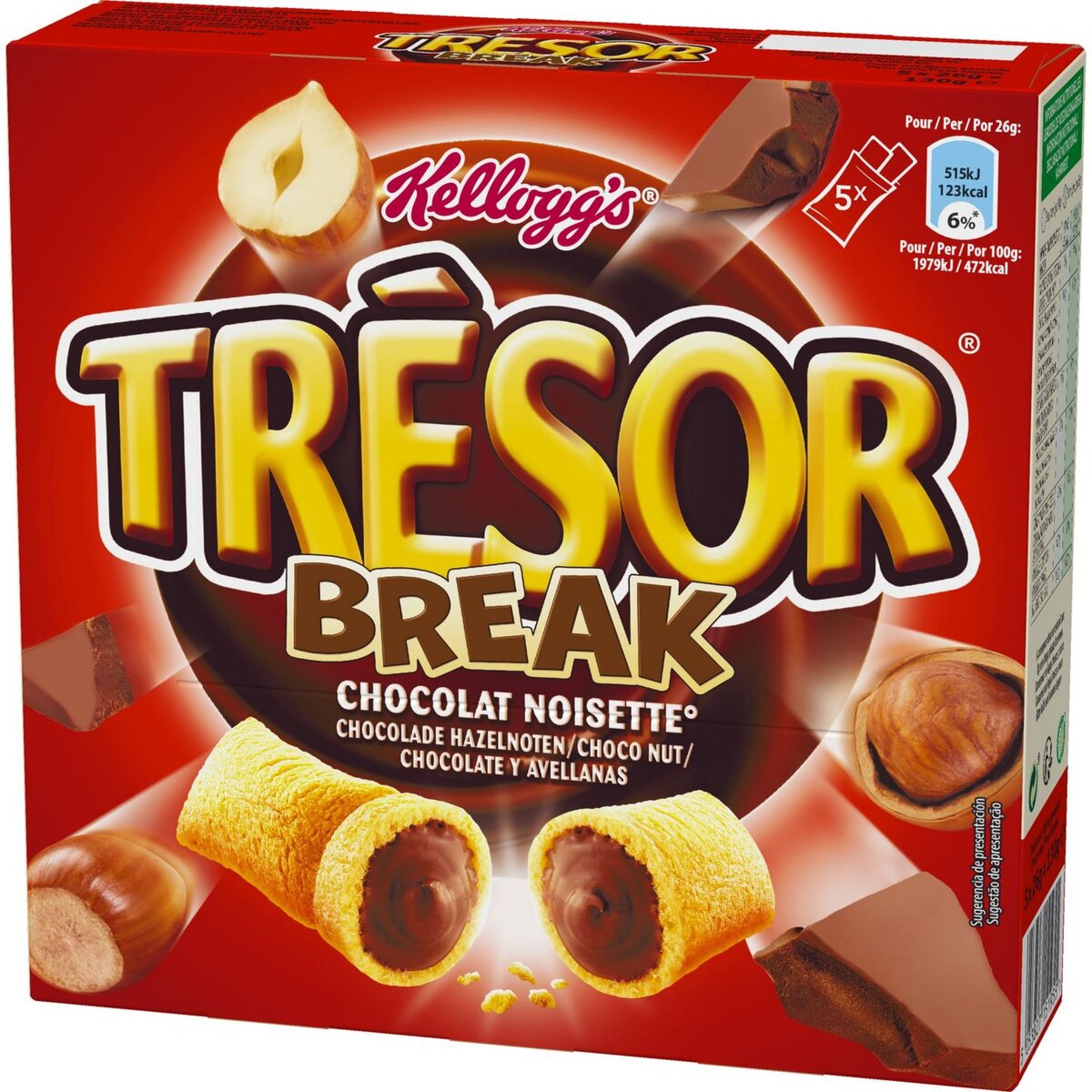 TRESOR Break barres chocolat noisette 5 barres 130g
