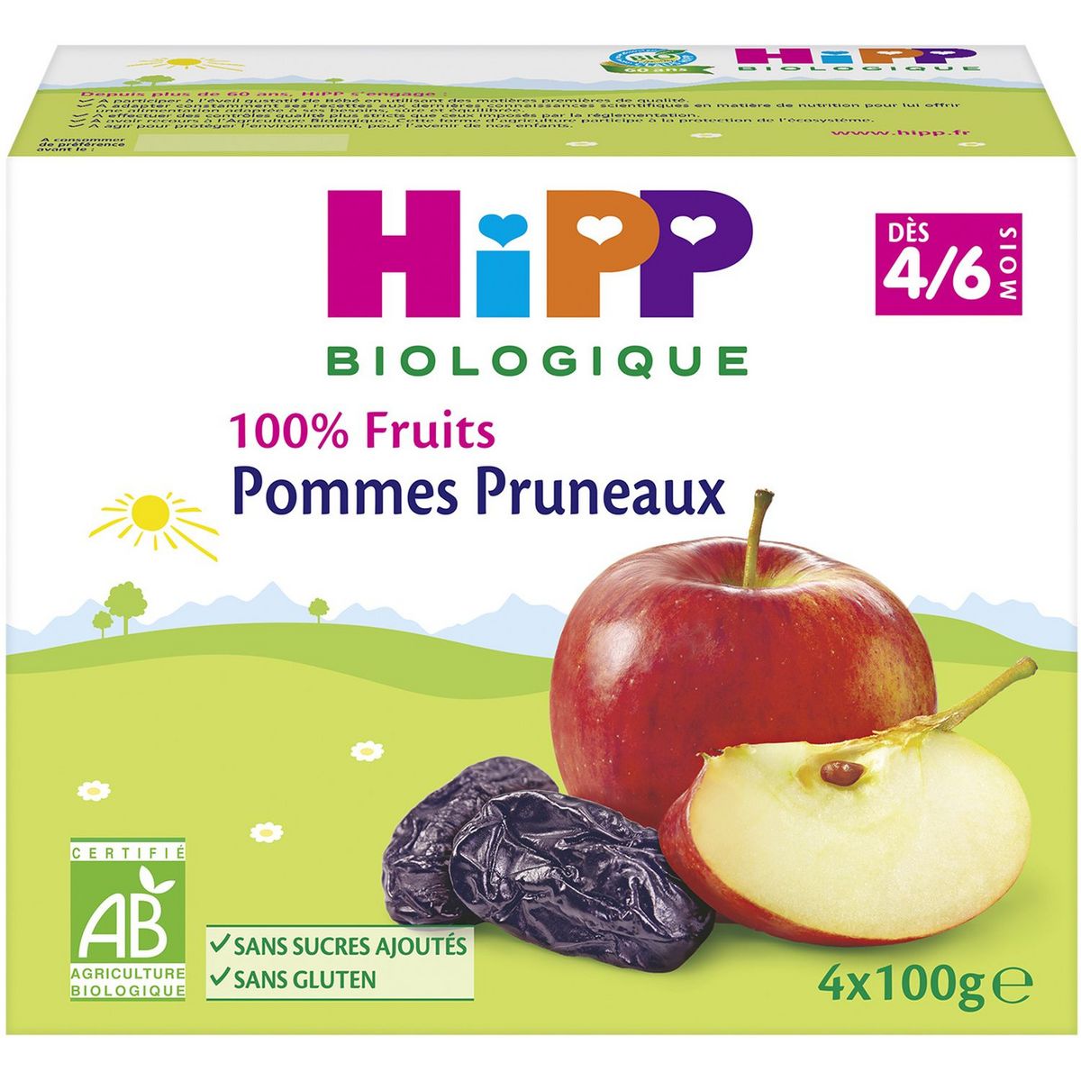 HIPP Hipp bio coupelle pomme pruneaux 4x100g 4-6 mois