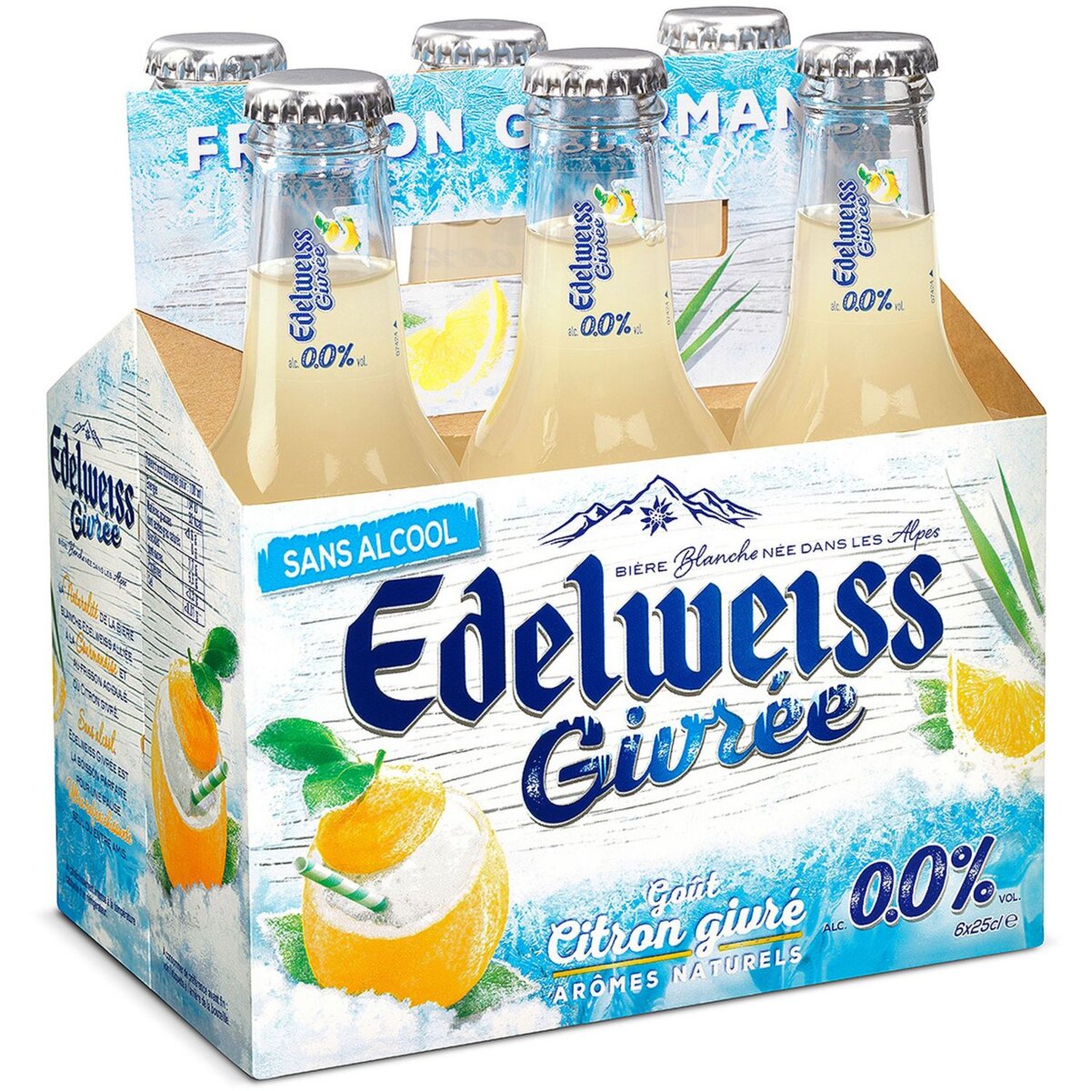 EDELWEISS Bière blanche sans alcool arôme citron givré bouteilles 6x25cl