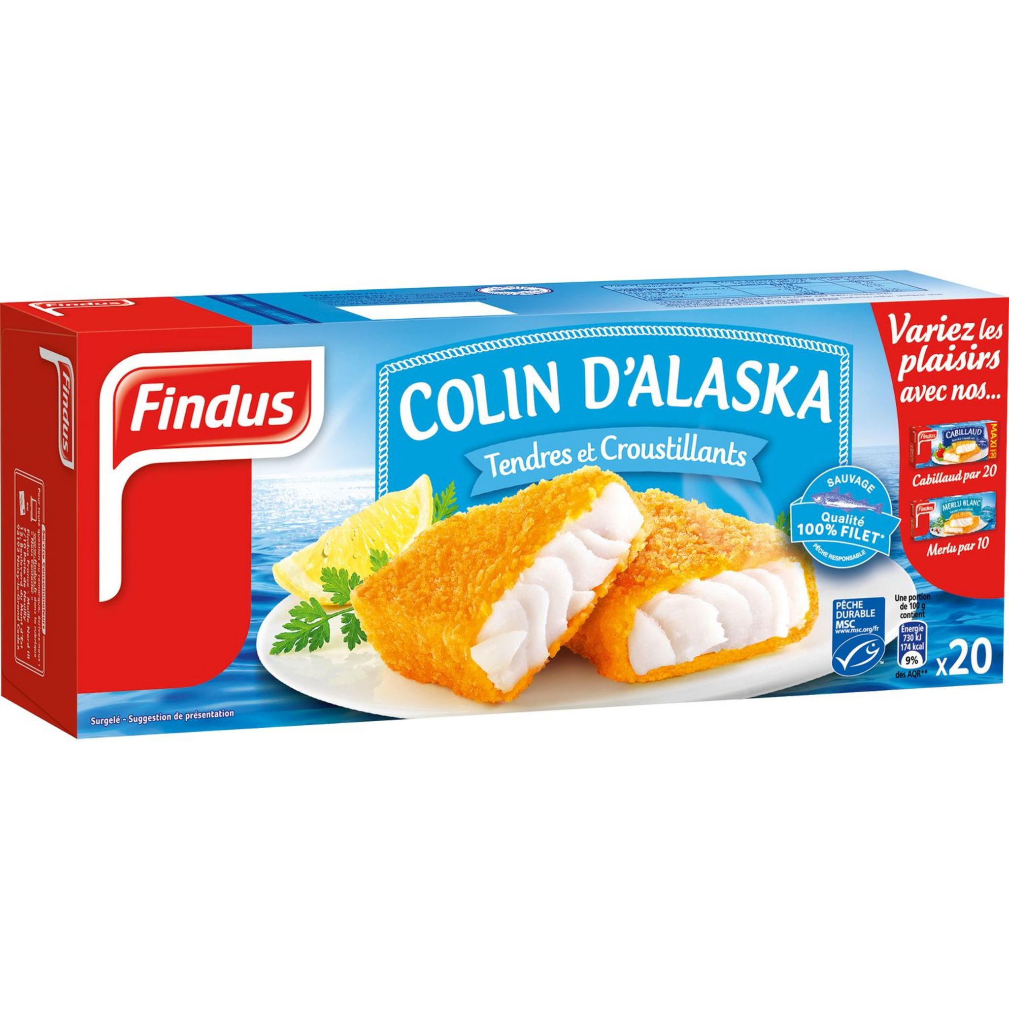 FINDUS Findus colin d'Alaska pané x20 -1,02kg 20 pièces 1,02kg pas cher ...