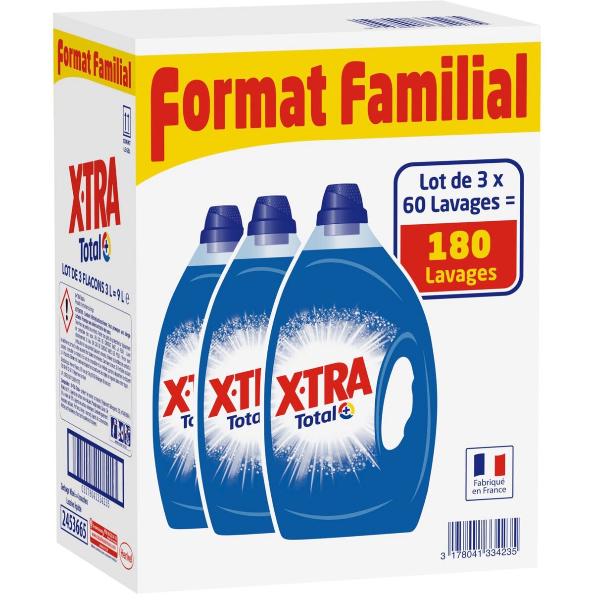 EXTRA Xtra lessive diluée total 90 lavages 3x3l lot familial