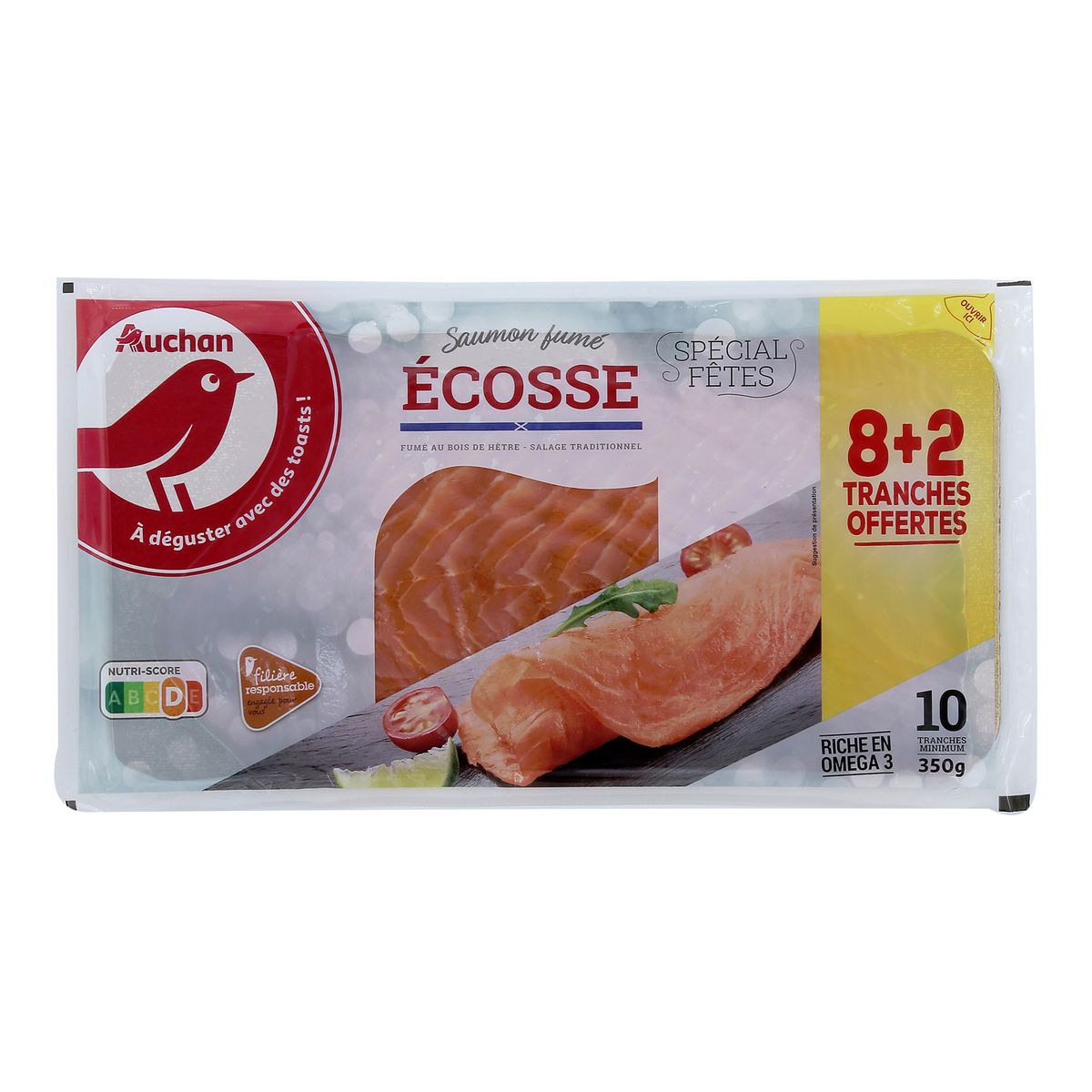 AUCHAN Saumon fumé d'Ecosse 8 tranches +2 offertes 350g