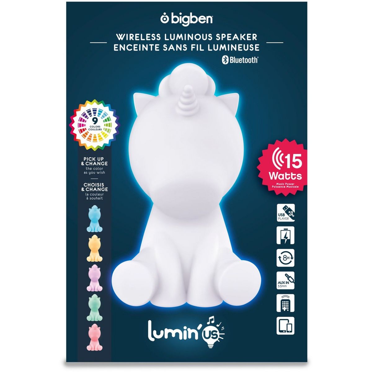 BIGBEN Enceinte portable Bluetooth lumineuse - Blanc - Luminus Licorne