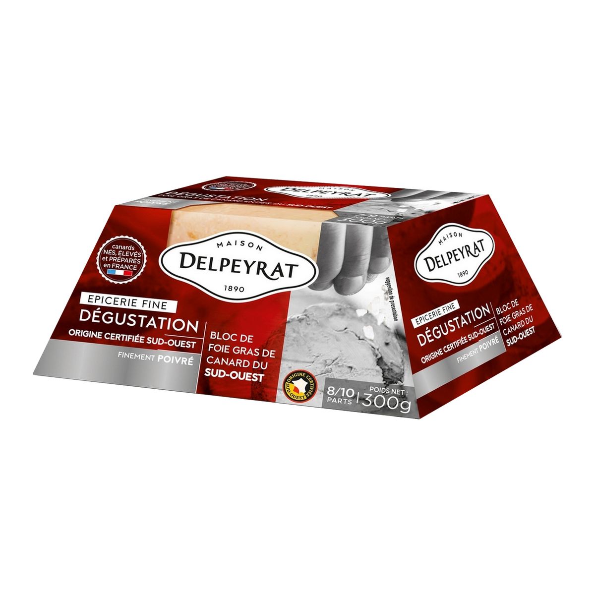 DELPEYRAT Bloc de foie gras de canard du sud-ouest finement poivré origine certifiée 8-10 parts 300g