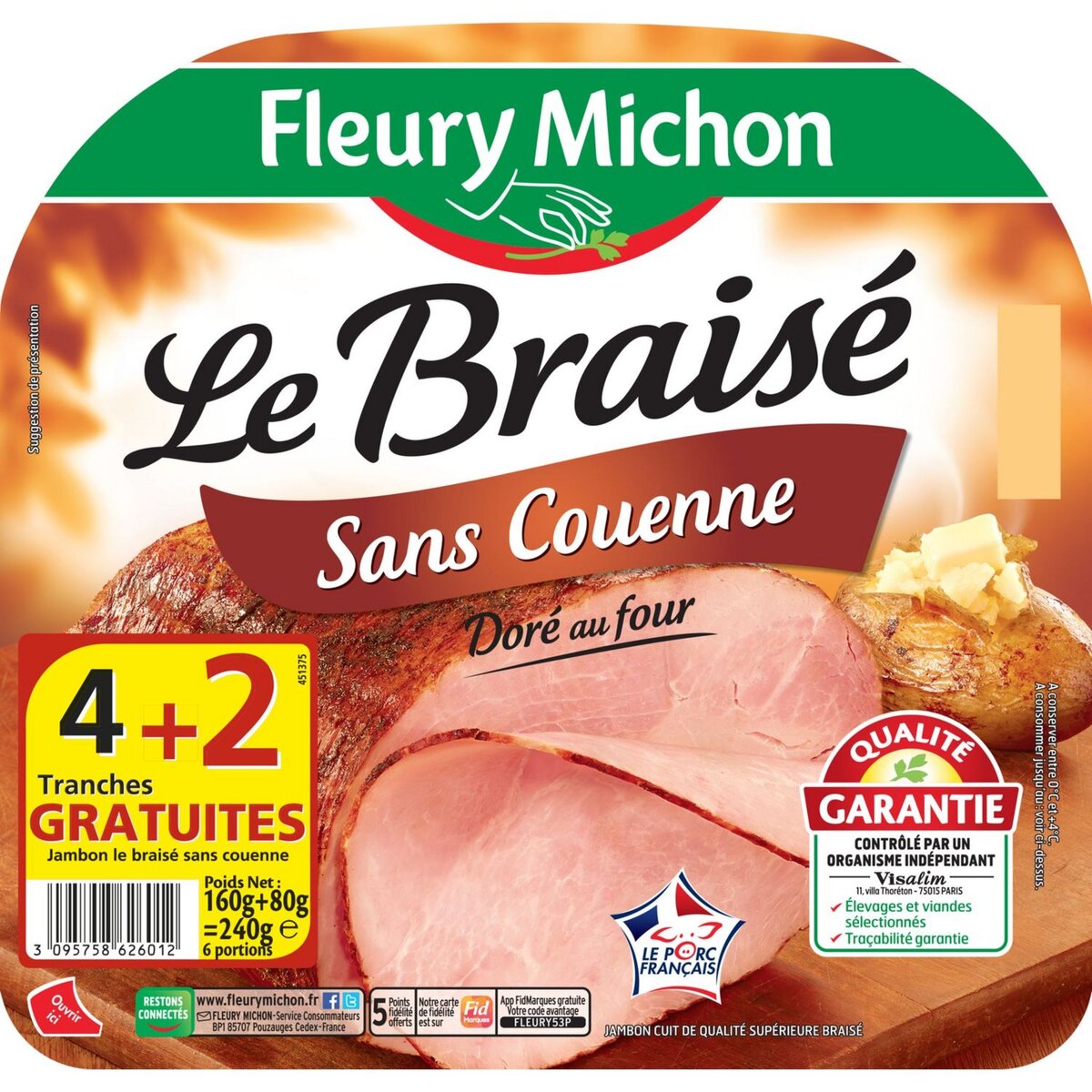 FLEURY MICHON Fleury Michon jambon braisé tranche x4+2 -240g